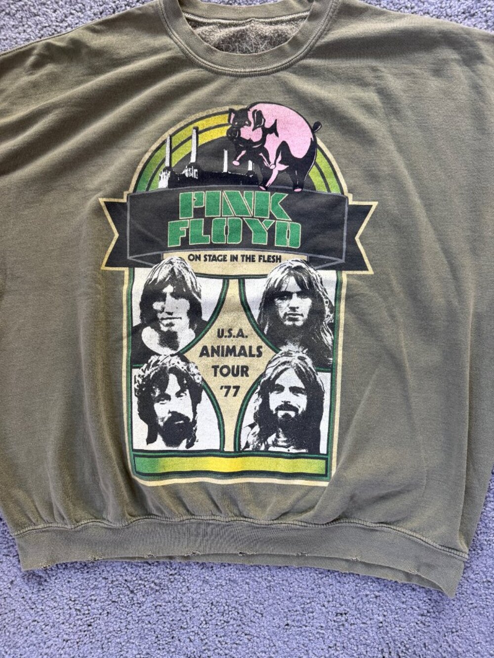 Pink Floyd Animals Tour 1977 Oversized Sweatshirt Green L/XL Urban Outfitters - Picture 3 of 10